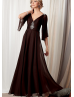 Elbow Sleeves Beaded Chocolate Chiffon Mother Dress